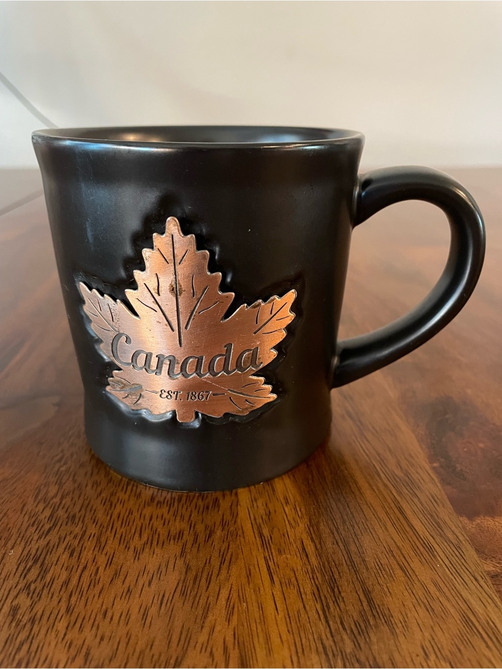 Canada Maple Leaf Ceramic Coffee Mug - Black with Copper Accent